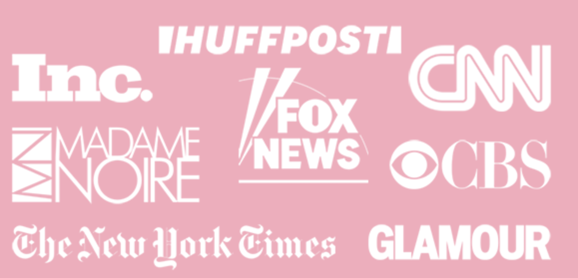 logos for Huffington Post, Inc., CNN, CBS, Glamour magazine, The New York Times, Madame Noire, Fox News